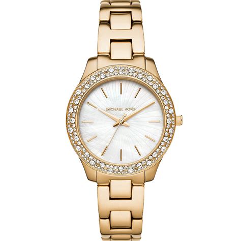 michael kors mother of pearl watch gold|Liliane Pavé Gold Tone Watch .